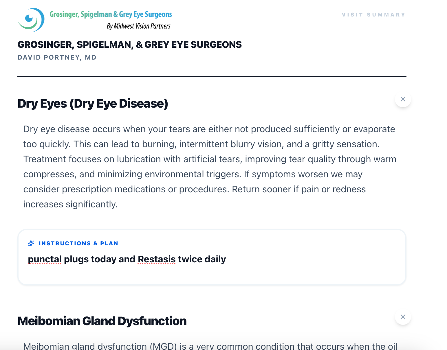 Completed visit summary showing diagnosis explanation and AI-extracted treatment plan